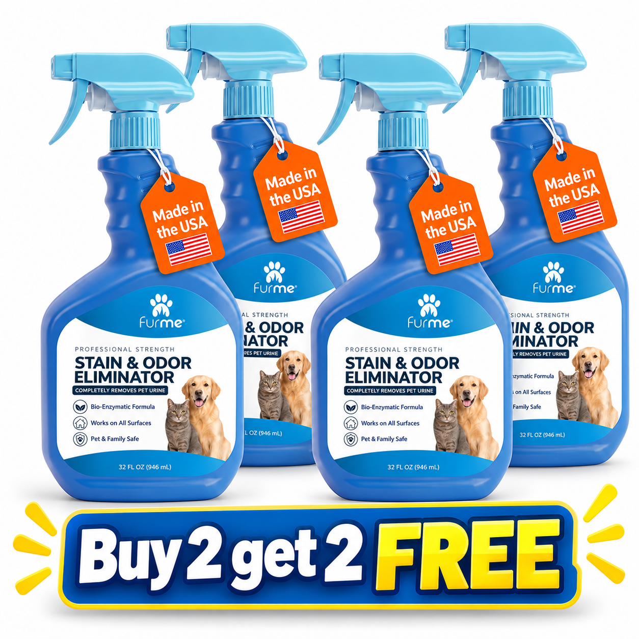 furMe Stain & Odor Eliminator - Professional Formula - 32 oz Bottle